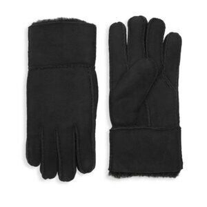 SURELL Genuine Shearling Lined GLOVES Size M Black Suede Sheepskin Fur NEW $110
